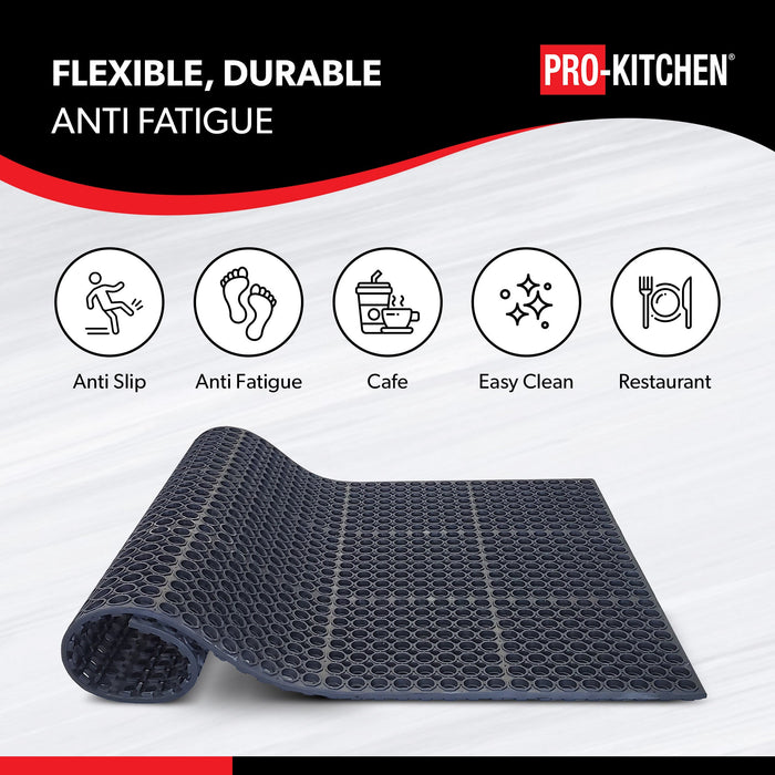 Pro-Kitchen - Black Rubber Anti-Fatigue Mat Heavy Duty 36