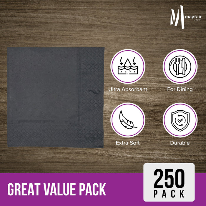Mayfair - 2 Ply Cocktail Napkins 1/4 Fold - Black - CNAP02B