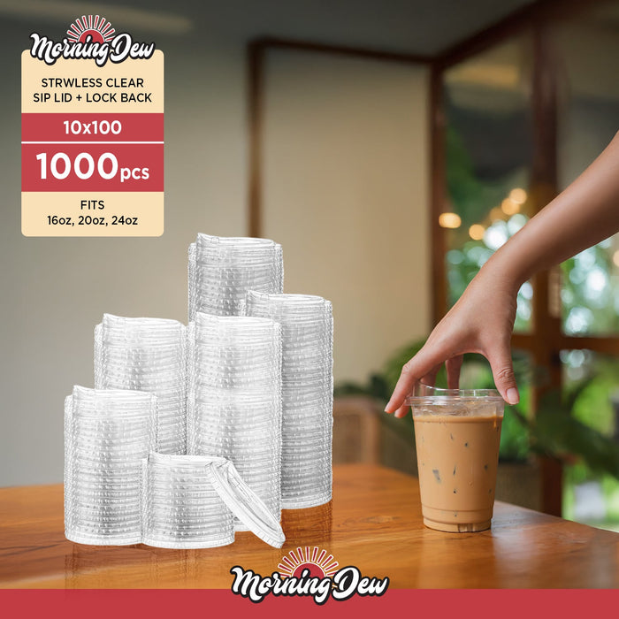 Morning Dew - Sip Lids W/Lock Back Cover For CP16-CP24 Clear Pet Cup - 98mm - SIP-16LB