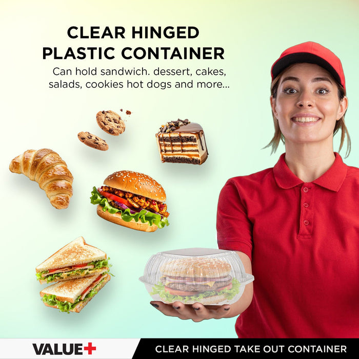 CLR - Value+ - Dual Lock - 8 in Medium Clear Hinged Containers - 3 Comp - CV883