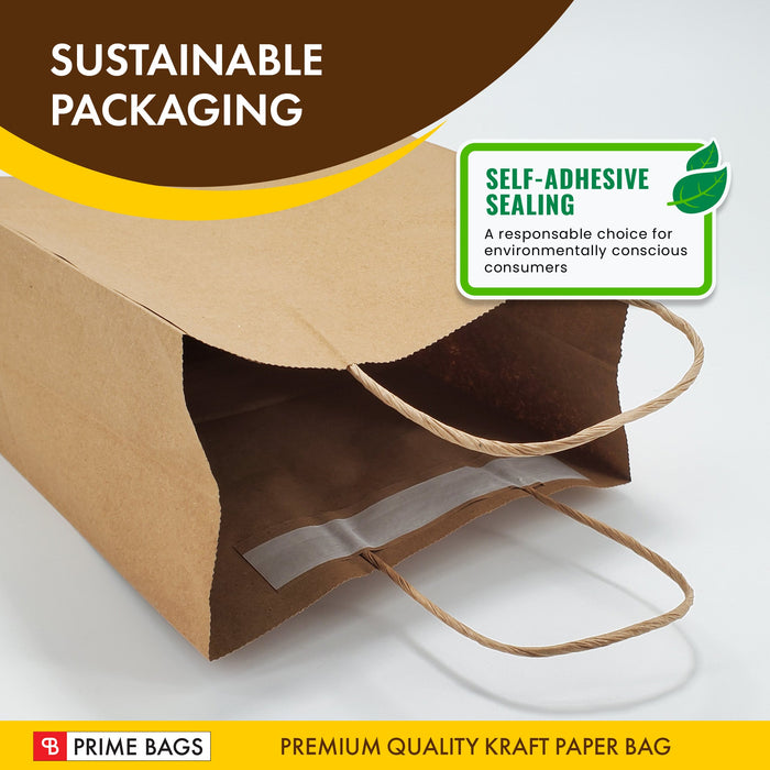 Prime Bags - Delta - Self Adhesive Paper Bags with Twisted Handles - 13x7x13