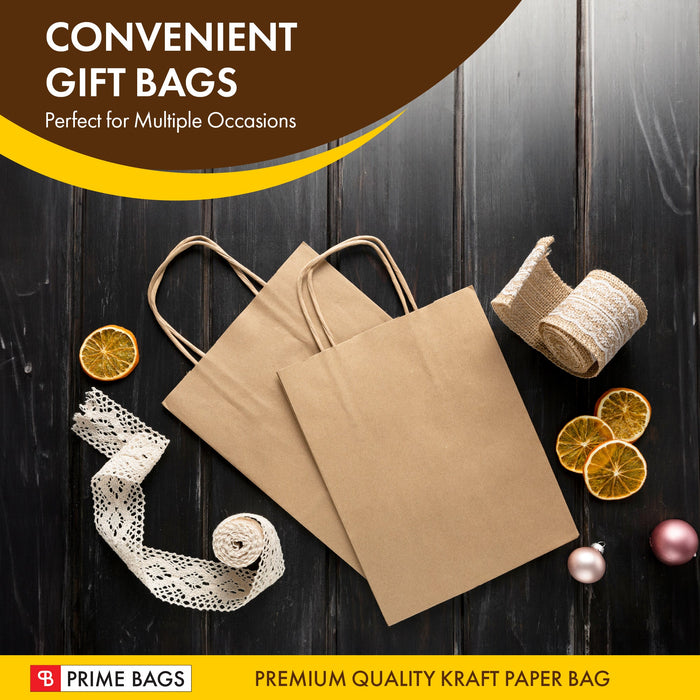 Prime Bags - Bella - Self Adhesive Paper Bags with Twisted Handles - 10x5x13