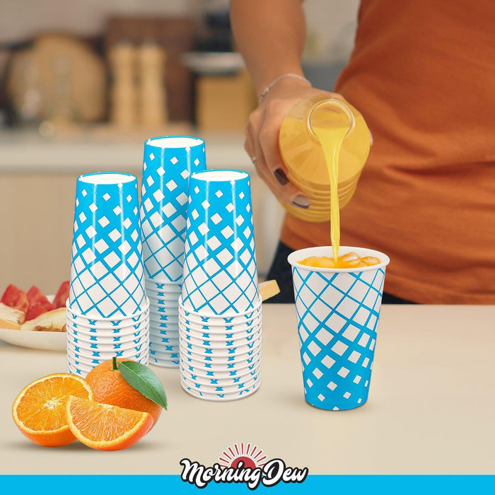 Morning Dew - 16oz Cold Paper Cups - Ice Blue Print - CPC16R