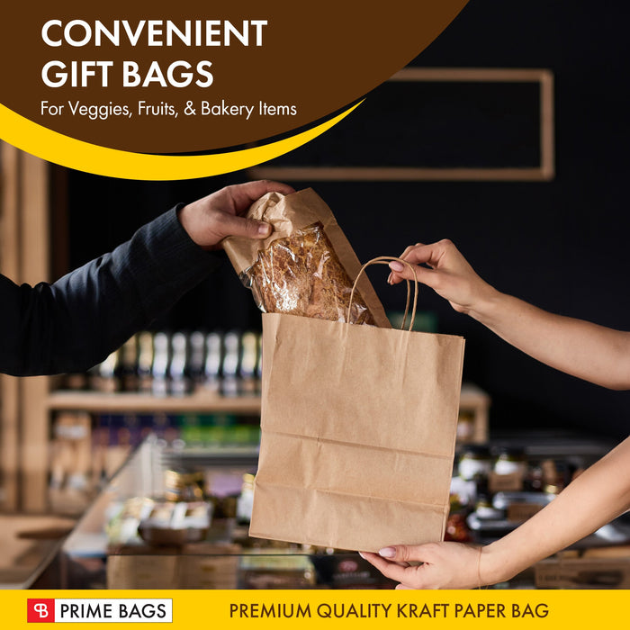 Delta Prime Bags Self-Adhesive Paper Bags with Twisted Handles - 13x7x13, 250 Pack, Kraft