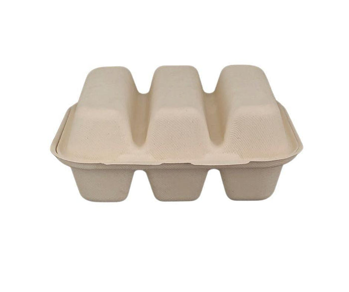 Eco-Craze - Taco - Bagasse Hinged Container - 3 COMPARTMENT