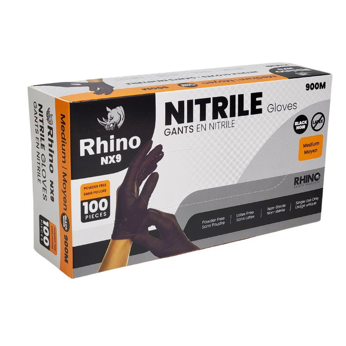 Rhino - NX9 - Black Nitrile Gloves - PF - Medium - 900M