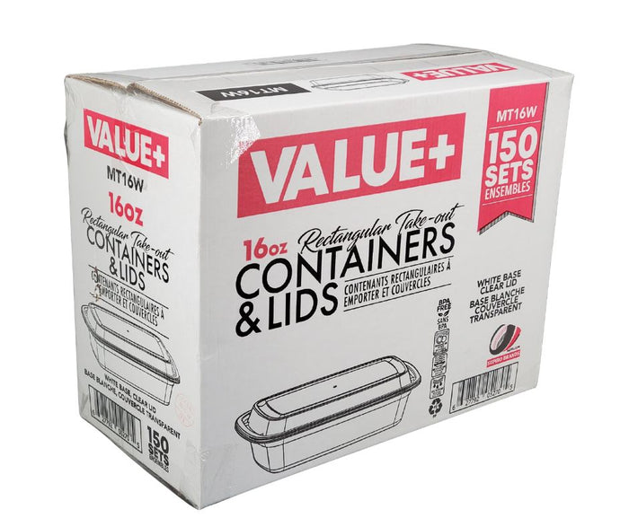 Value+ - 16oz Rectangle Plastic Container - White
