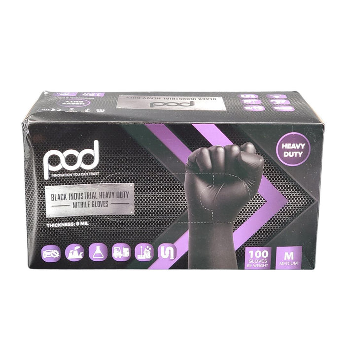 PODS - Nitrile Gloves - Medium - 8 Mil Black