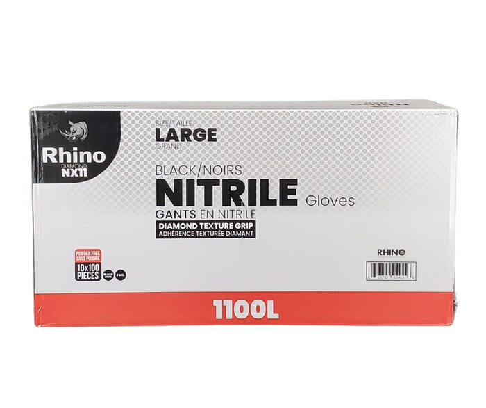 Rhino - NX11 - Black Nitrile Gloves - Diamond - 6mil - Large - 1100L