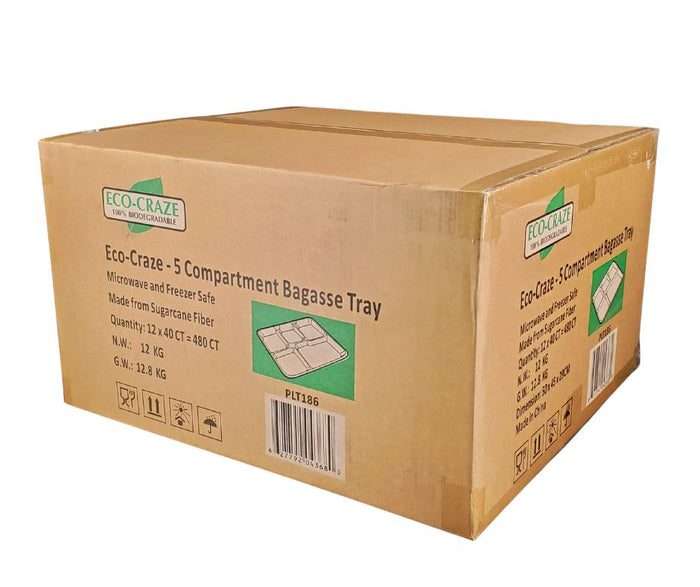 CLR - Eco-Craze - 5 Compartment Bagasse Tray (Thali) - Retail Pack