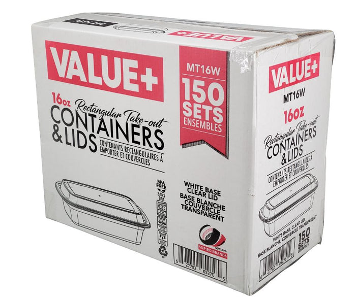 Value+ - 16oz Rectangle Plastic Container - White