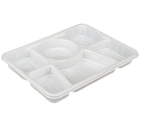 Plastic Tray (Thali) - 6 Compartment - White 20 pk