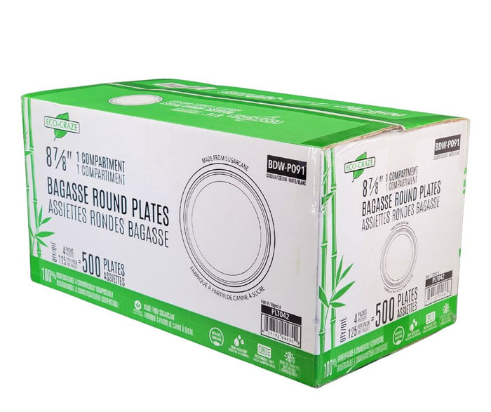 Eco-Craze Bagasse Round Plates - 8.75