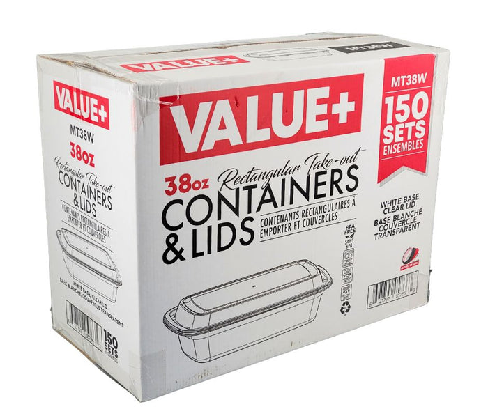 Value+ - 38oz Rectangular White Plastic Container