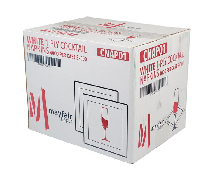 Mayfair - 1 Ply Cocktail Napkins 1/4 Fold - White - CNAP01