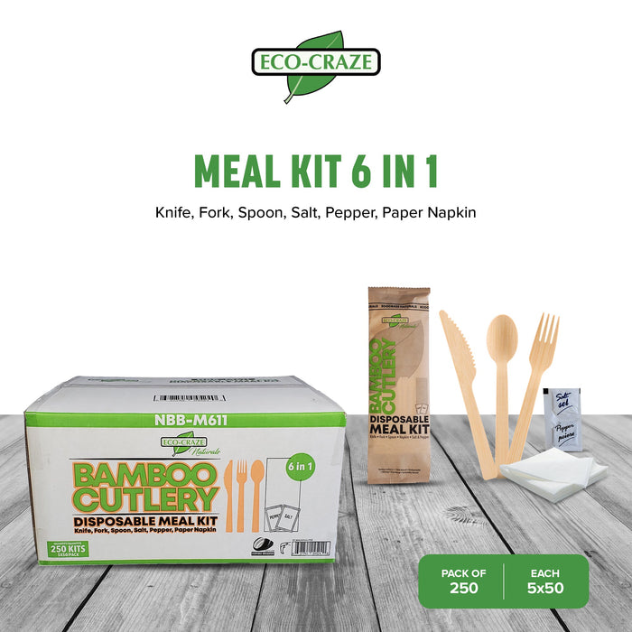 Eco-Craze - Disposable Bamboo 6pcs Cutlery Kit - K/F/S/N/SP NBB-M611