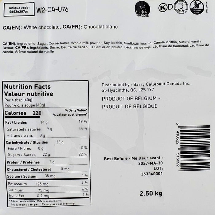 Callebaut White Chocolate Callets, W2
