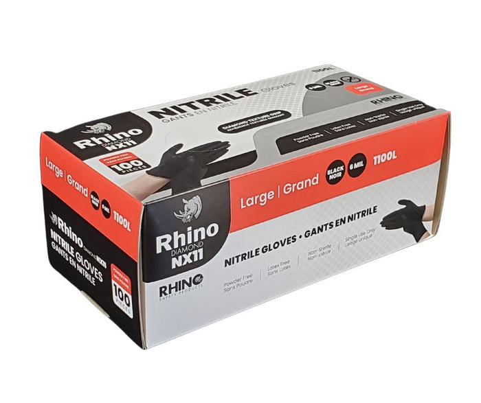 Rhino - NX11 - Black Nitrile Gloves - Diamond - 6mil - Large - 1100L