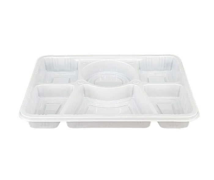 Plastic Tray (Thali) - 6 Compartment - White