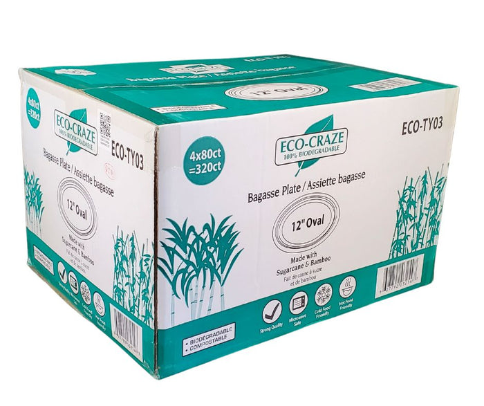 Eco-Craze - 12inch Oval Bagasse Plate - Retail Pack