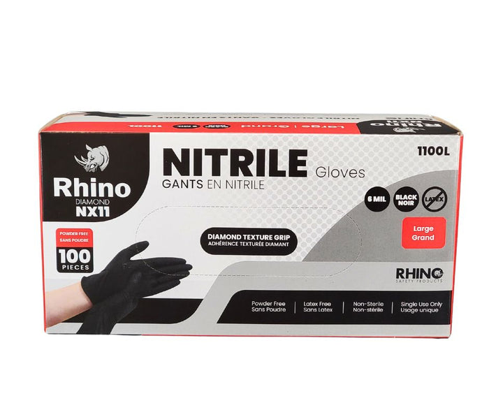 Rhino - NX11 - Black Nitrile Gloves - Diamond - 6mil - Large - 1100L