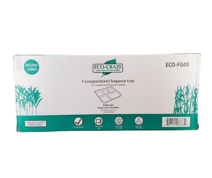 Eco-Craze - Bagasse - 5 Compartment Plate