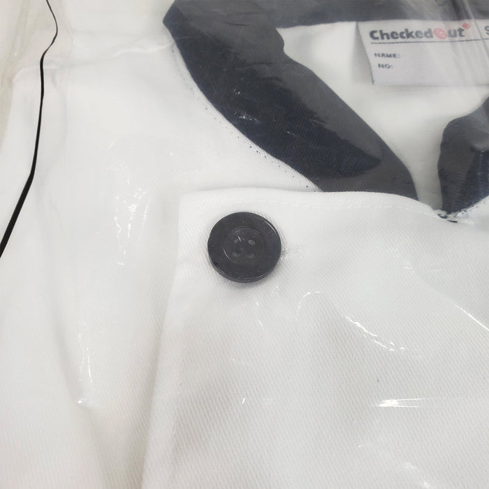 Chef Coat - White & Black - S - w/Solid Buttons - 4426