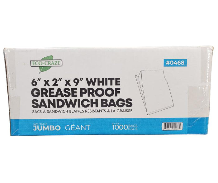 Eco Craze – Jumbo Sandwich Bags 6x2x9 – White