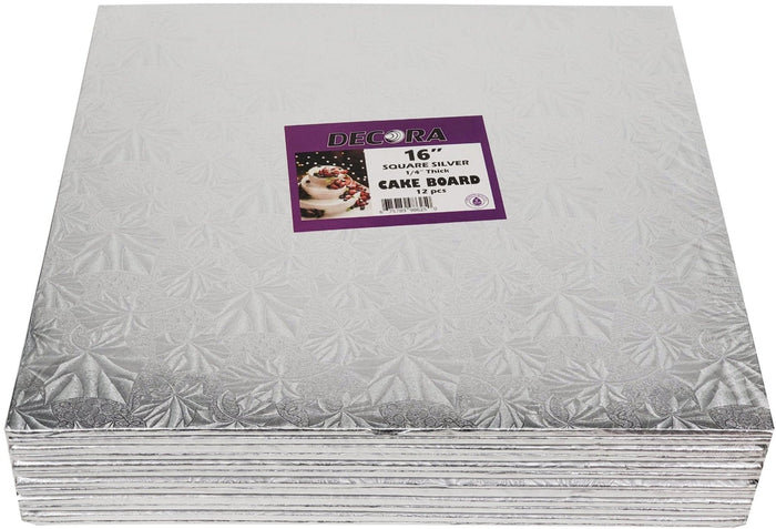 Decora Square Cake Board - Silver, 16