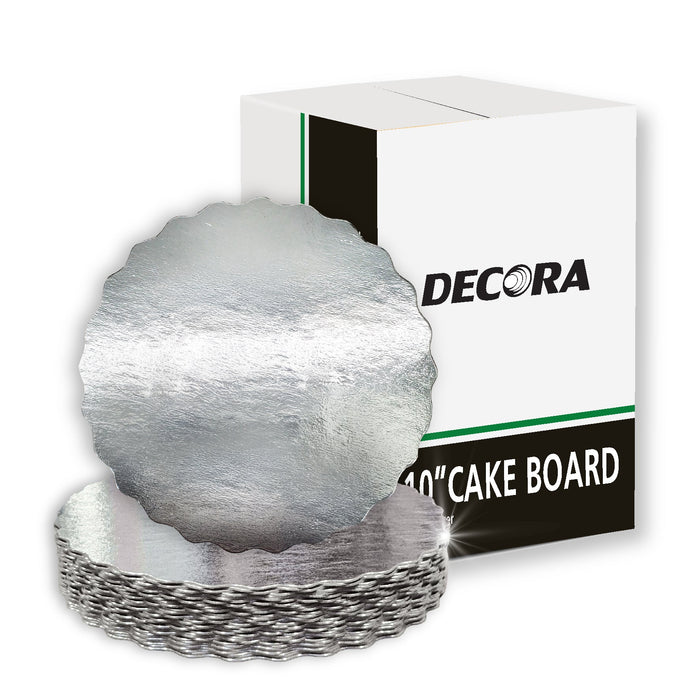 Decora Silver Scallop Round Cake Boards - 10