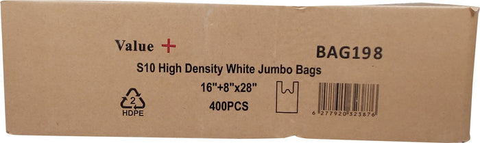 Value + - S10 Jumbo HD Shopping Bags - White