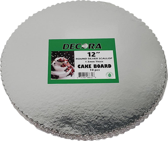 Decora Silver Scallop Round Cake Boards - 12