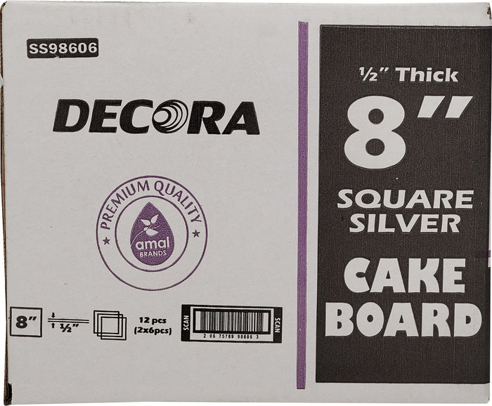 Decora Silver Square Cake Board - 8