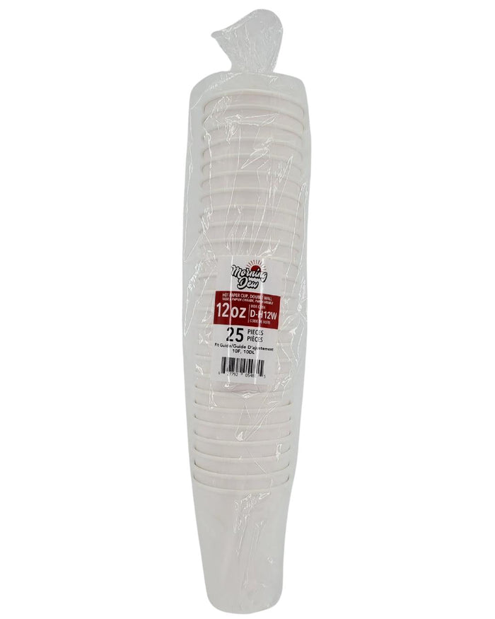 Morning Dew - 12oz Hot Paper Cup - Double Wall - White - D-H12W
