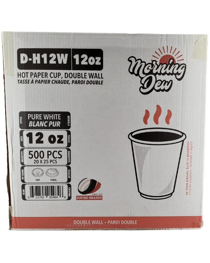 Morning Dew - 12oz Hot Paper Cup - Double Wall - White - D-H12W