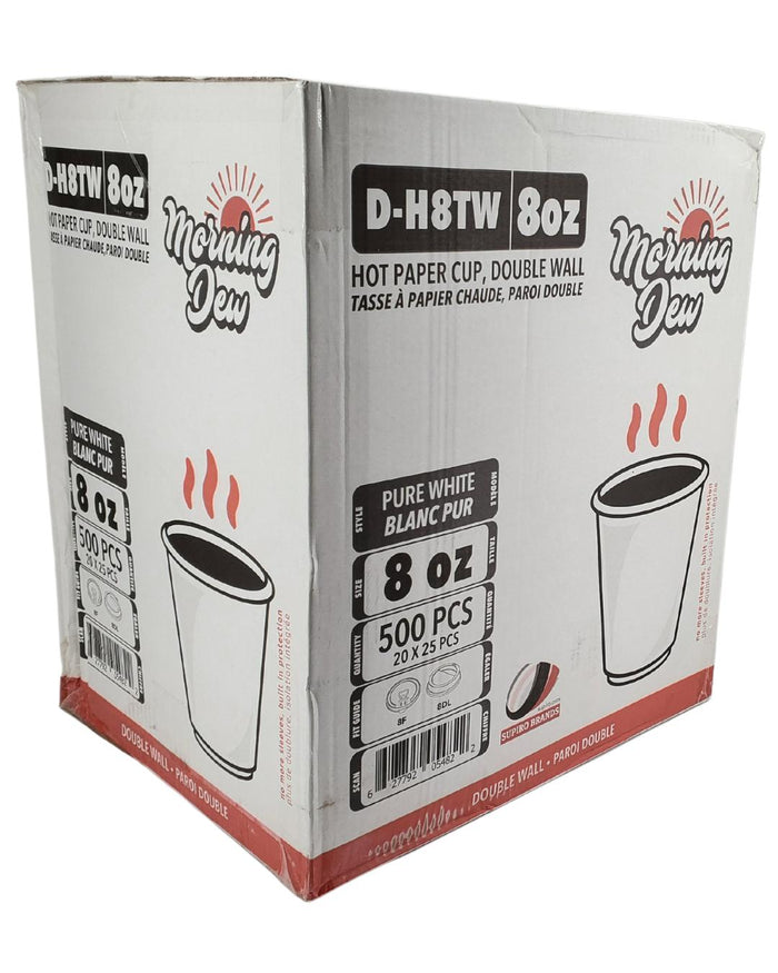 Morning Dew - 8 oz Tall Hot Paper Cup - Double Wall - White - D-H8TW