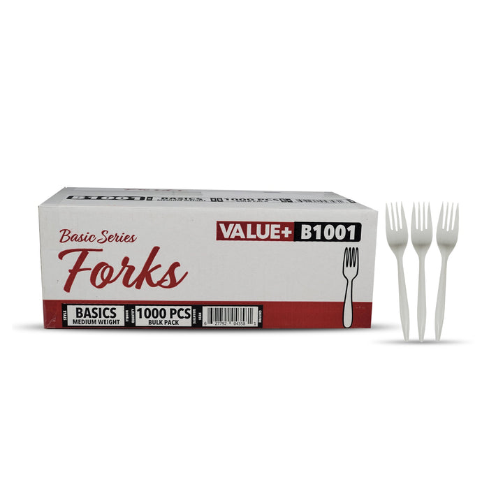 Value+ - Plastic Forks - White - Bulk - B1001