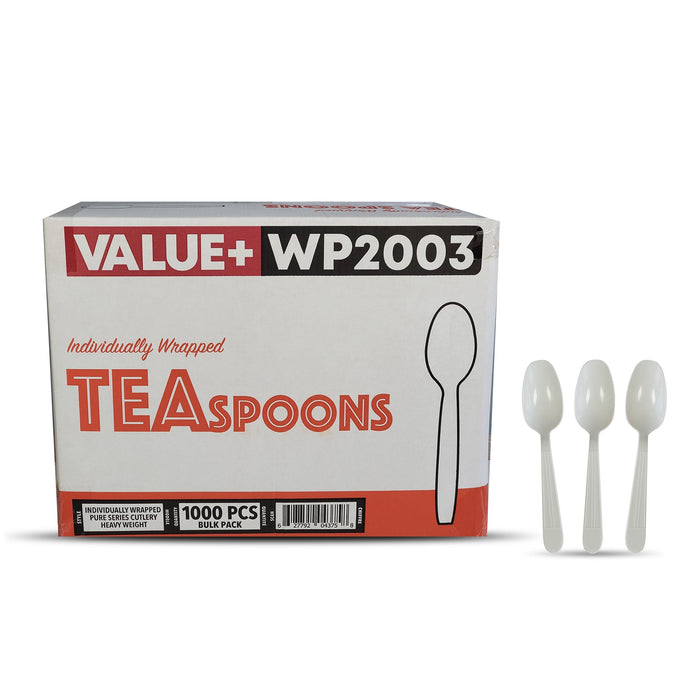 Value+ - Heavy - Plastic Tea Spoons - White - Ind. Wrapped - WP2003