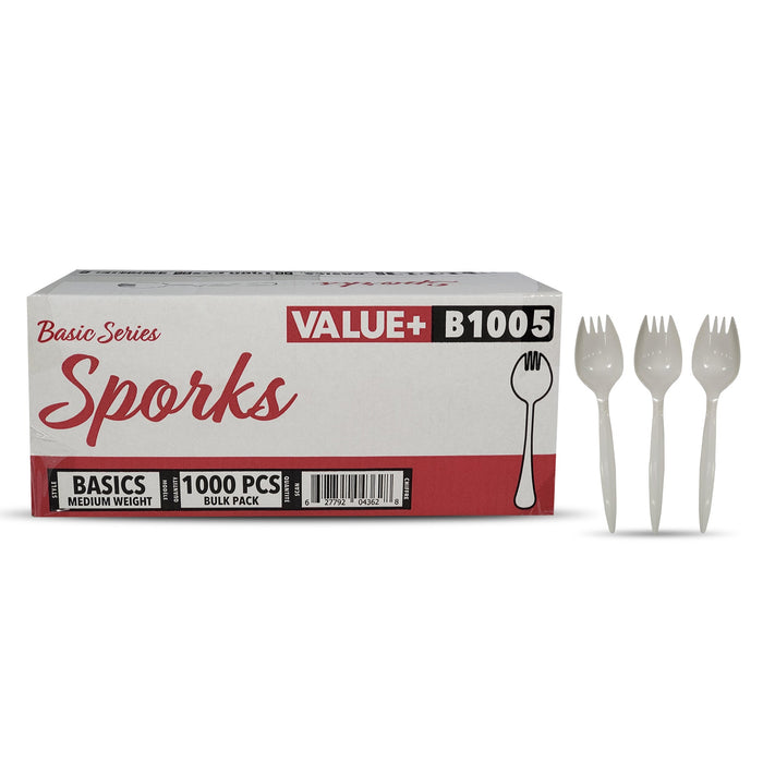 Value+ - Plastic Sporks - White - Bulk - B1005