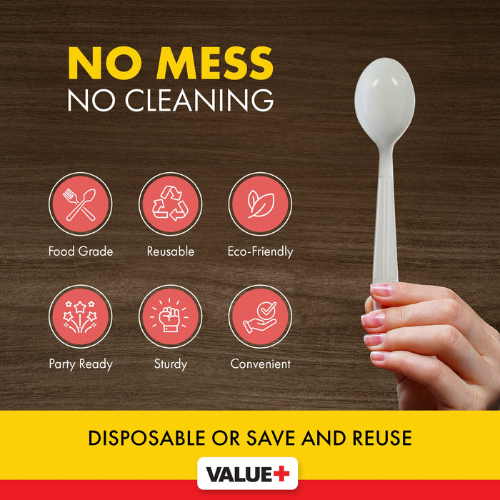 Value+ - Heavy - Plastic Soup Spoons - White - Ind. Wrapped - WP2004