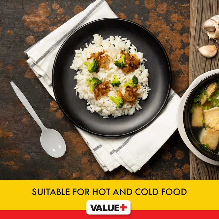 Value+ - Plastic Soup Spoons - White - Bulk - B1004