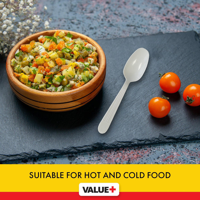 Value+ - Heavy - Plastic Tea Spoons - White - Ind. Wrapped - WP2003