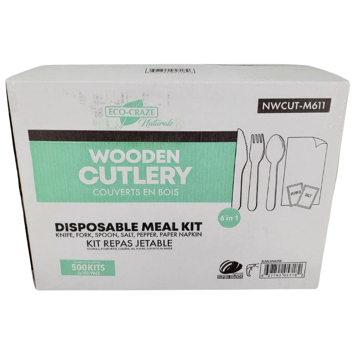 Eco-Craze - Wrapped 6pc Wooden Cutlery Kit (F/K/S/N/S/P)