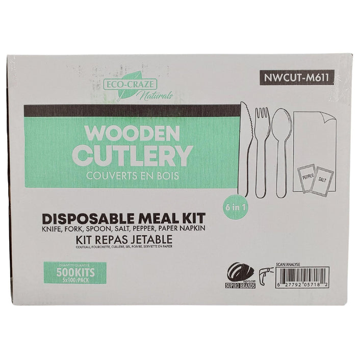 Eco-Craze - Wrapped 6pc Wooden Cutlery Kit (F/K/S/N/S/P)