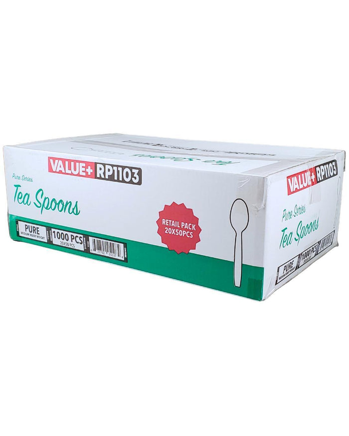 Value+ - Medium Heavy - Plastic Tea Spoon - White - Retail Pack - RP1103