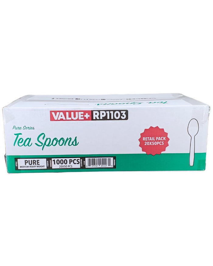 Value+ - Medium Heavy - Plastic Tea Spoon - White - Retail Pack - RP1103