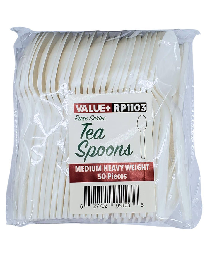 CLR - Value+ - Medium Heavy - Plastic Tea Spoon - White - Retail Pack - RP1103