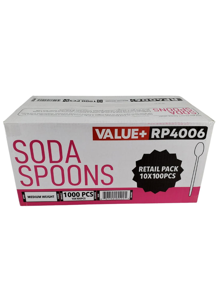 Value+ - Plastic - Soda Spoon - White - RP4006 - 8'' Approx.