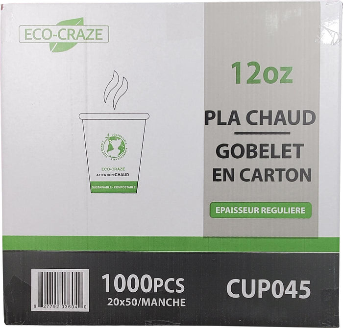 Eco-Craze - 12oz PLA Single Wall Hot Paper Cup - Printed