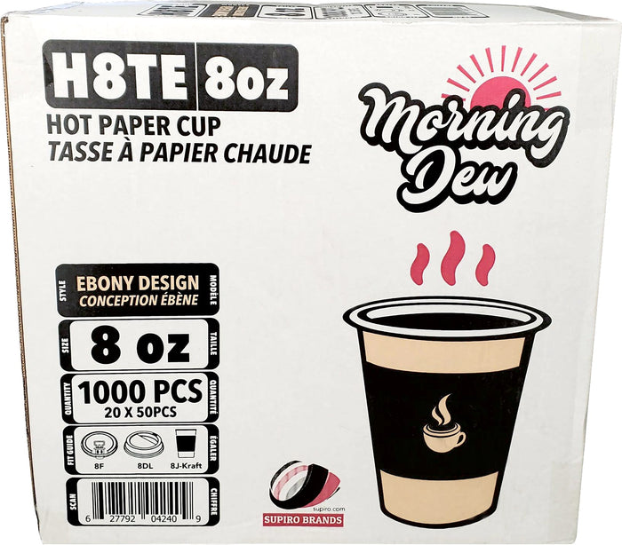 Morning Dew - 8oz Hot Paper Cups - Ebony Print - H8TE